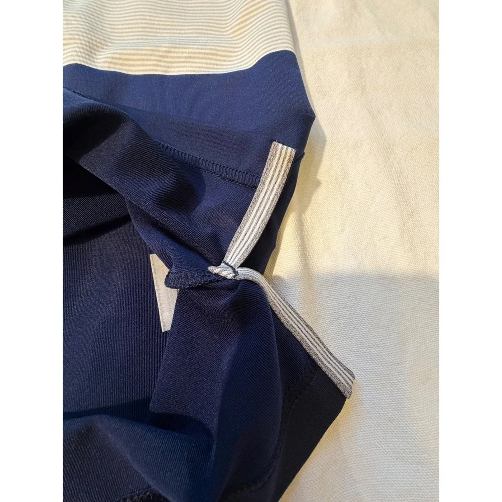 Adidas Golf Polo Shirt Mens XL Navy Blue White Striped Performance Short Sleeve